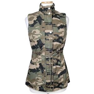 CI SONO Utility Jacket Outerwear Sleeveless Camo Military Button Down Zip Up
